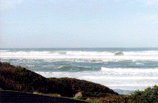 The tide was near high water and the waves were rolling in.