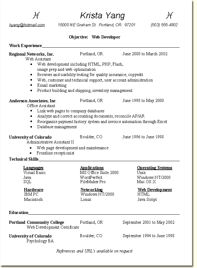 Web Developer Resume Sample