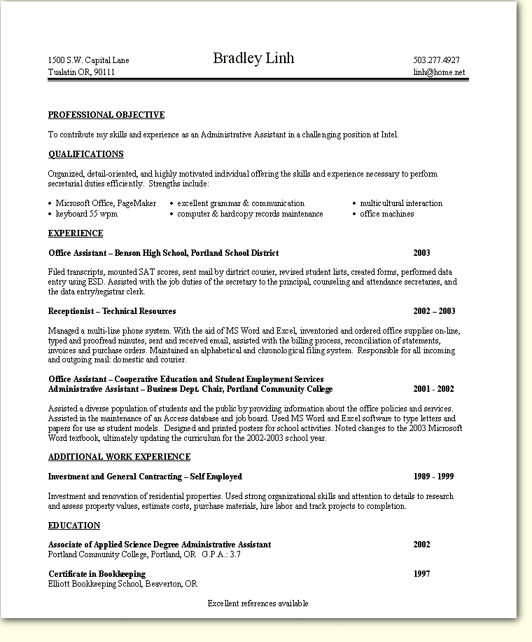 Resume sample skills