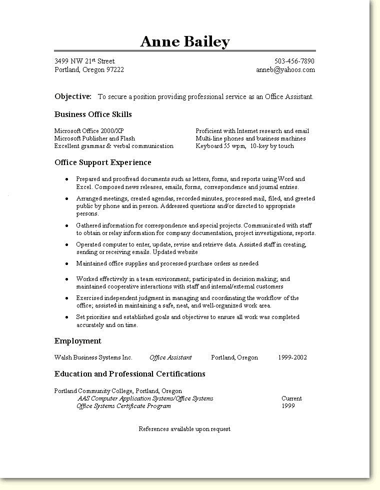 Office Assistant Resume Sample