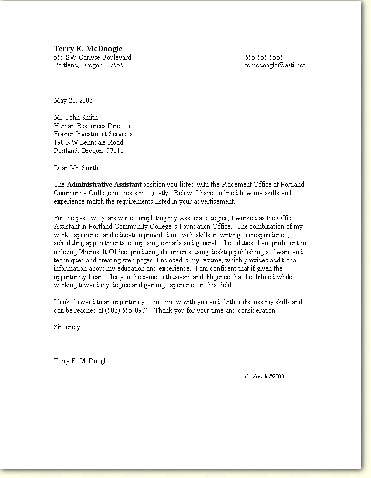 Covering letters samples pdf