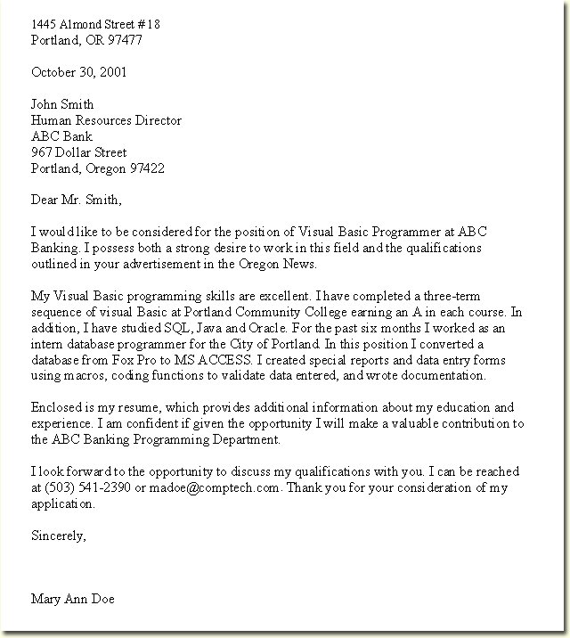 Application letter for a job pdf