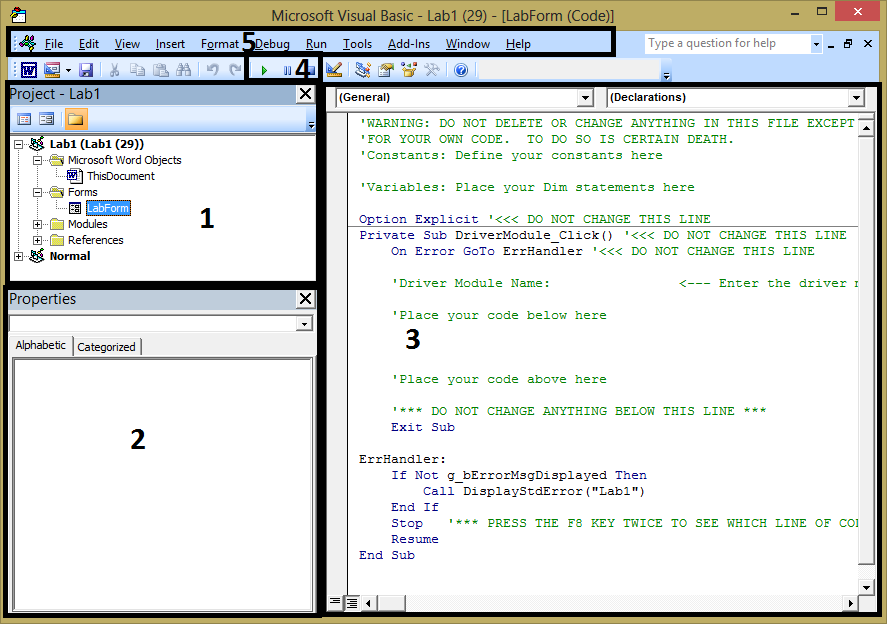 An image of the VBA Developer's Window.