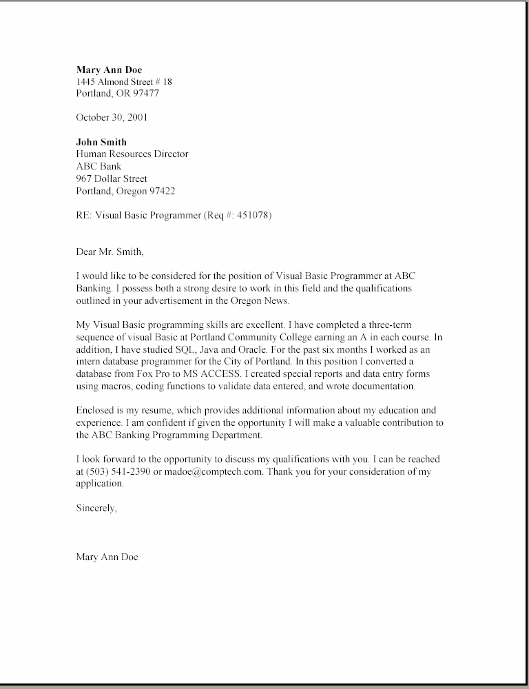 Cover Letter Sample