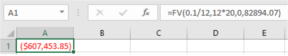 An image of the spreadsheet showing the formula used and the result.