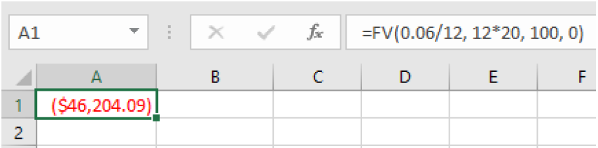 An image of the spreadsheet showing the formula used and the result.