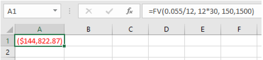 An image of the spreadsheet showing the formula used and the result.