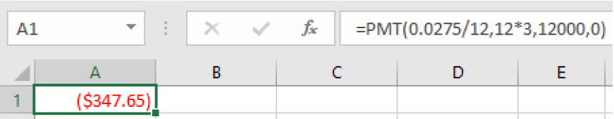 An image of the spreadsheet showing the formula used and the result.