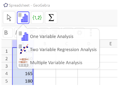 A screenshot of GeoGebra showing the icon for One Variable Analysis