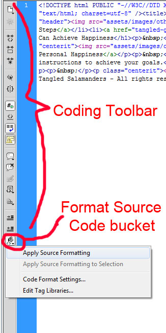 Coding Toolbar and buttons