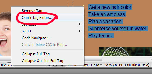 Quick Tag Editor in the menu