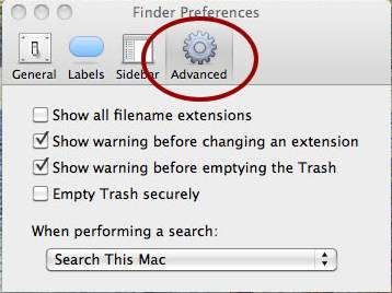 Mac OS Finder Preferences - Advanced