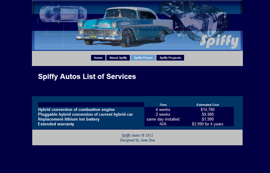 Project 3 - Spiffy Prices page