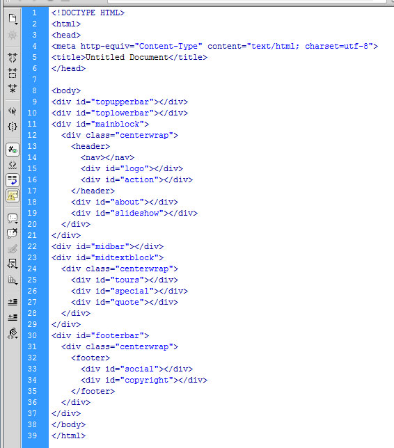 HTML structure for wireframe example