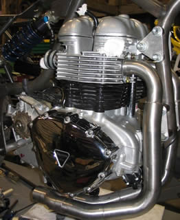 Rebuilt motorcycle engine in frame