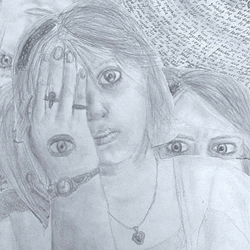 Pencil drawn self portait collage